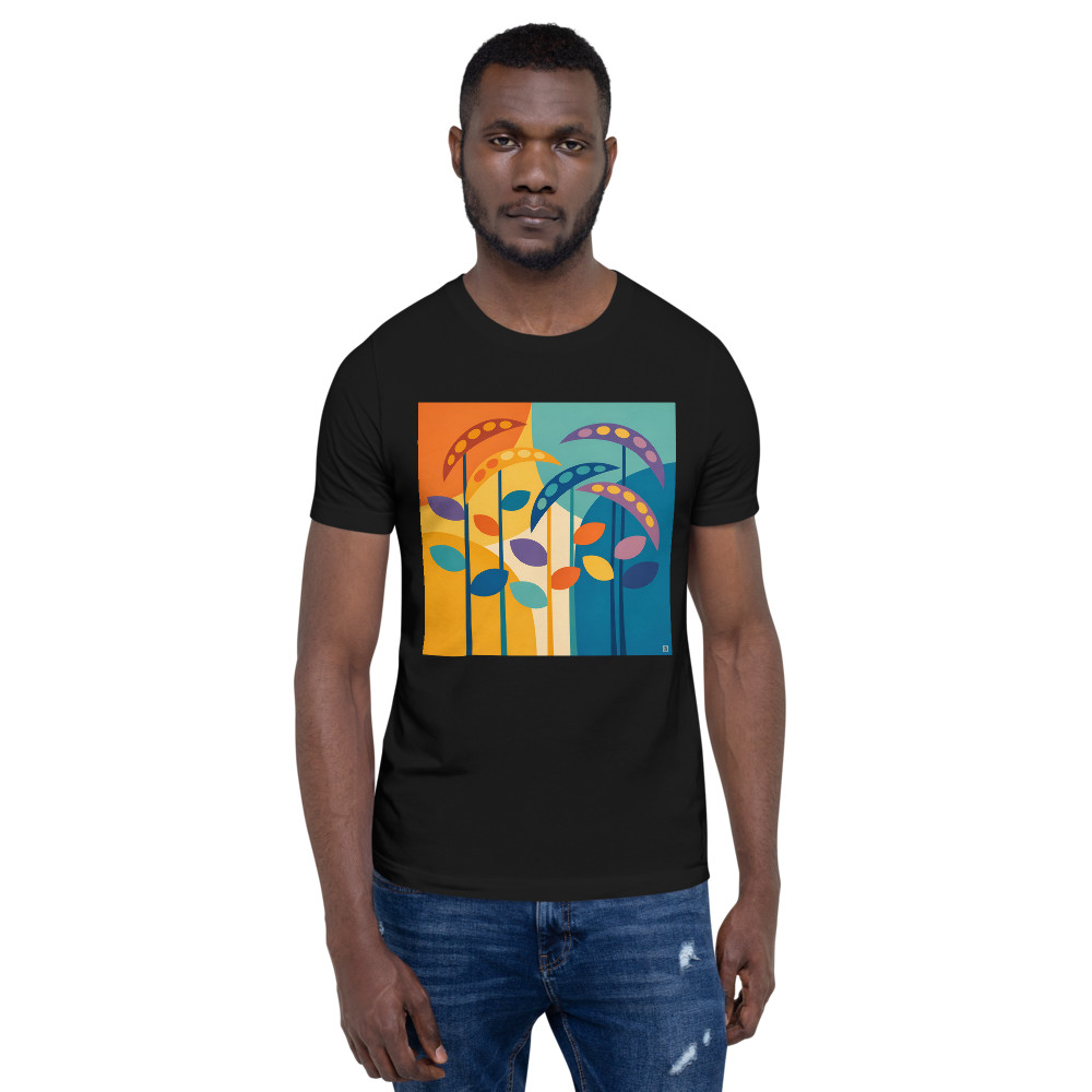 Geometric Botanical Stems with Colourful Leaves — T-Shirt