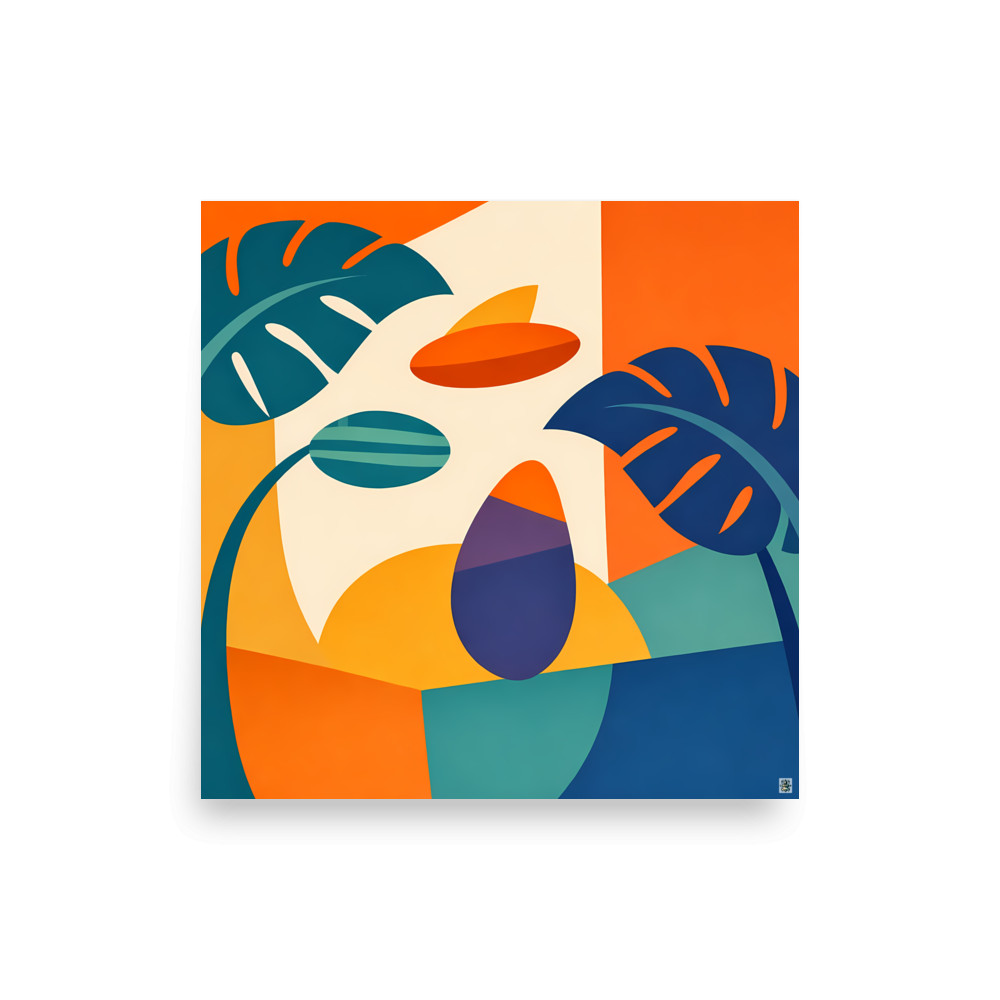 Abstract Monstera Leaves in Orange and Teal — Art Print