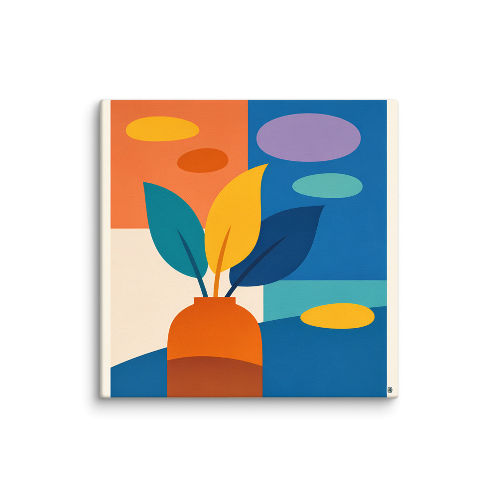 Colour Block Vase with Organic Leaves — Canvas Print