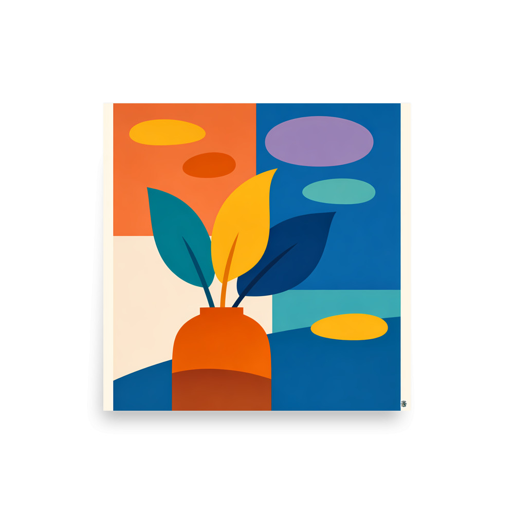 Colour Block Vase with Organic Leaves — Art Print