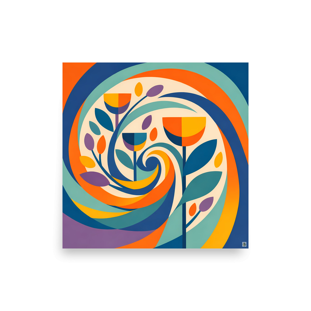 Geometric Botanical Flower Spiral — Art Print