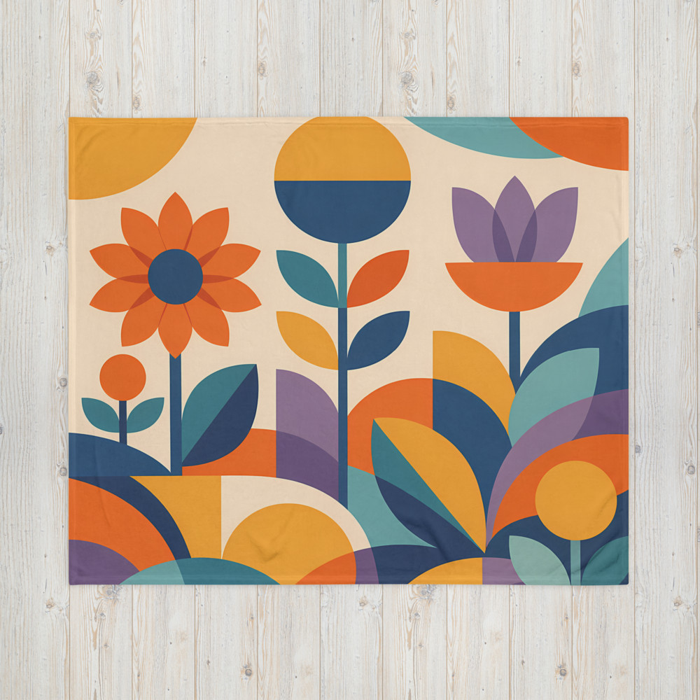 Geometric Botanical Flowers in Warm Retro Colours