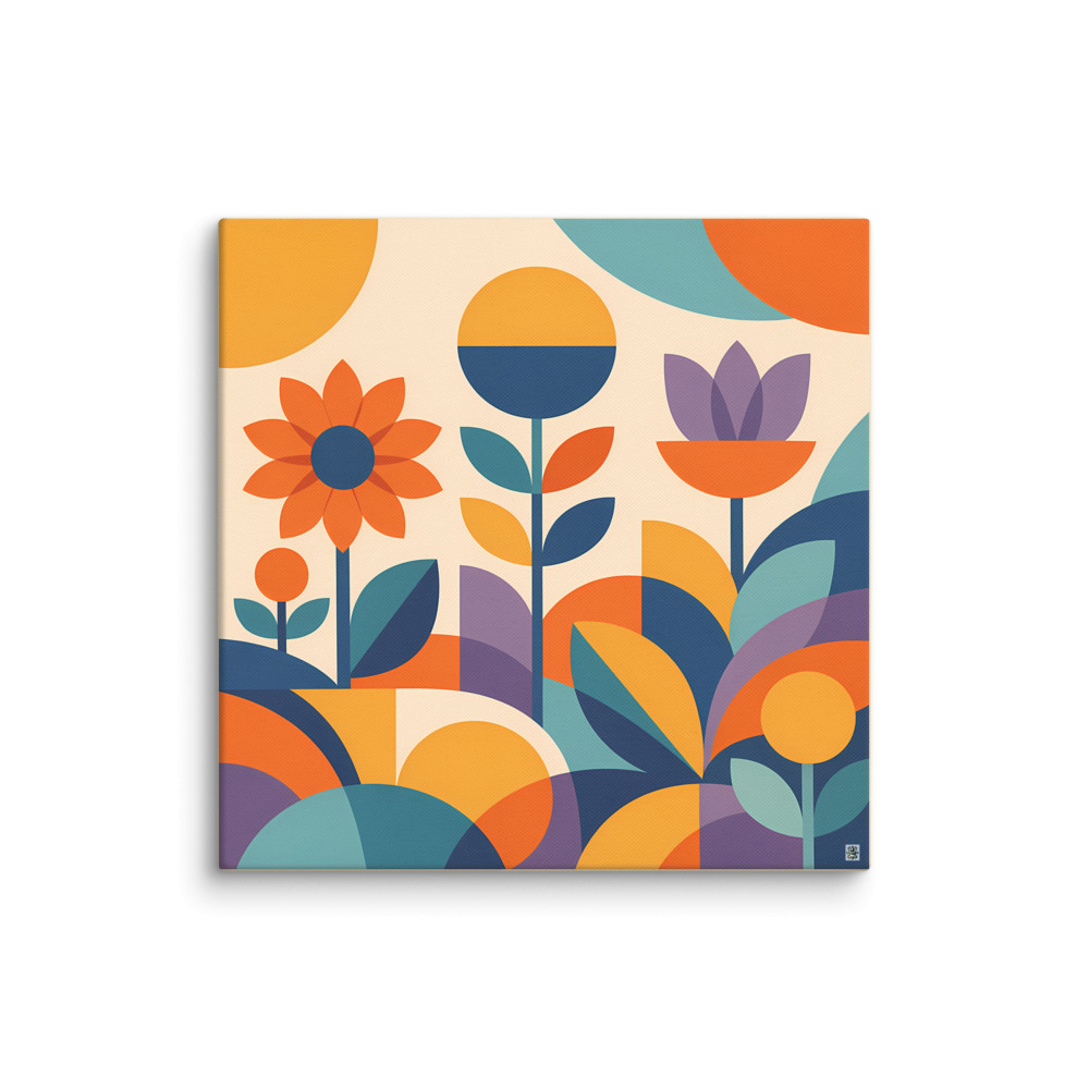 Geometric Botanical Flowers in Warm Retro Colours — Canvas Print