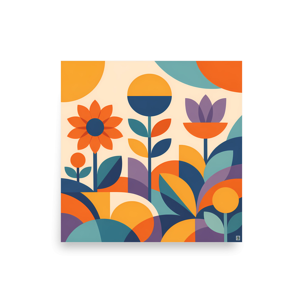Geometric Botanical Flowers in Warm Retro Colours — Art Print