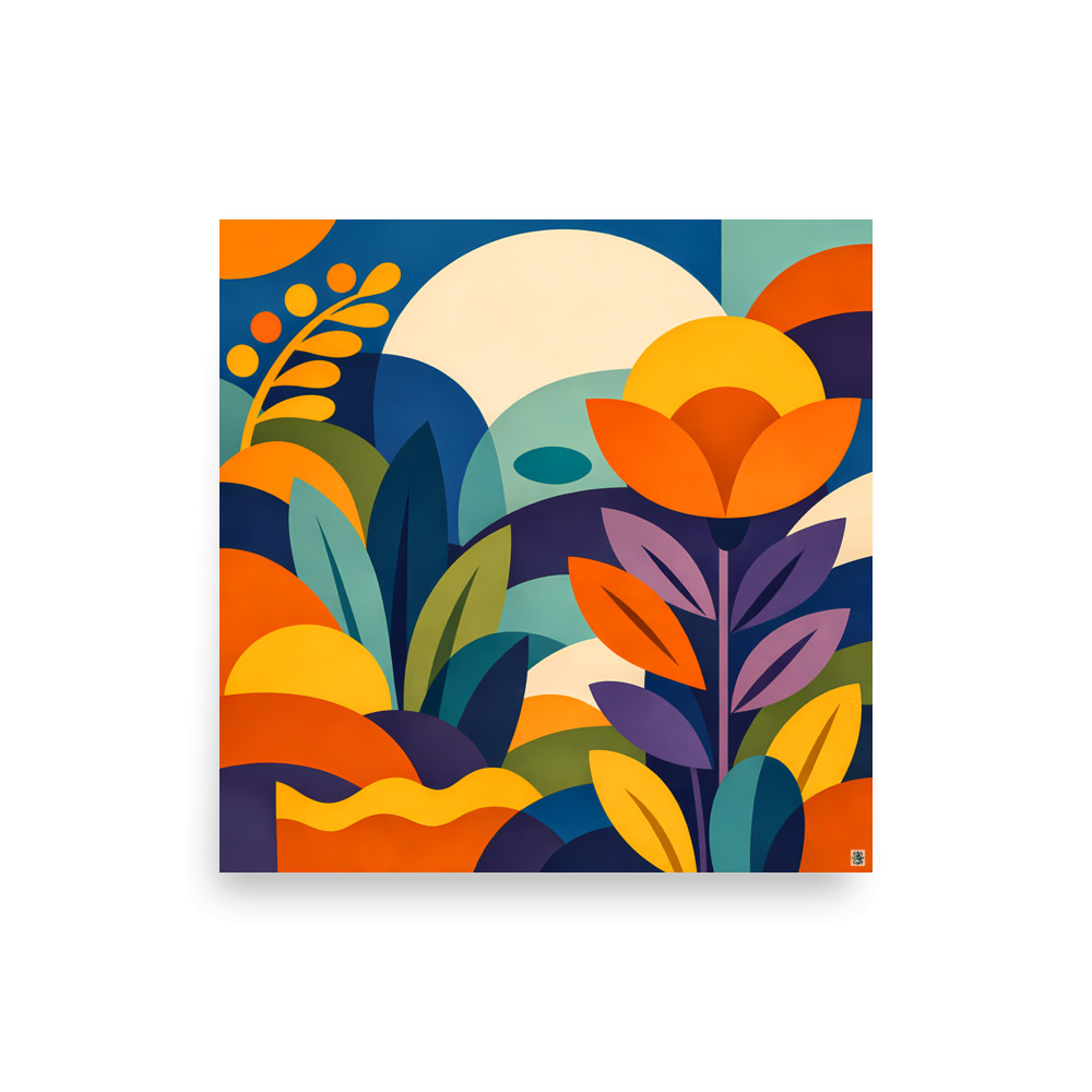 Bold Abstract Botanical Flower and Leaves — Art Print