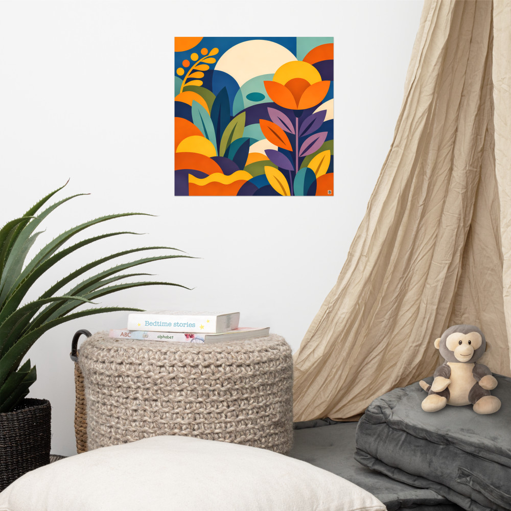 Bold Abstract Botanical Flower and Leaves