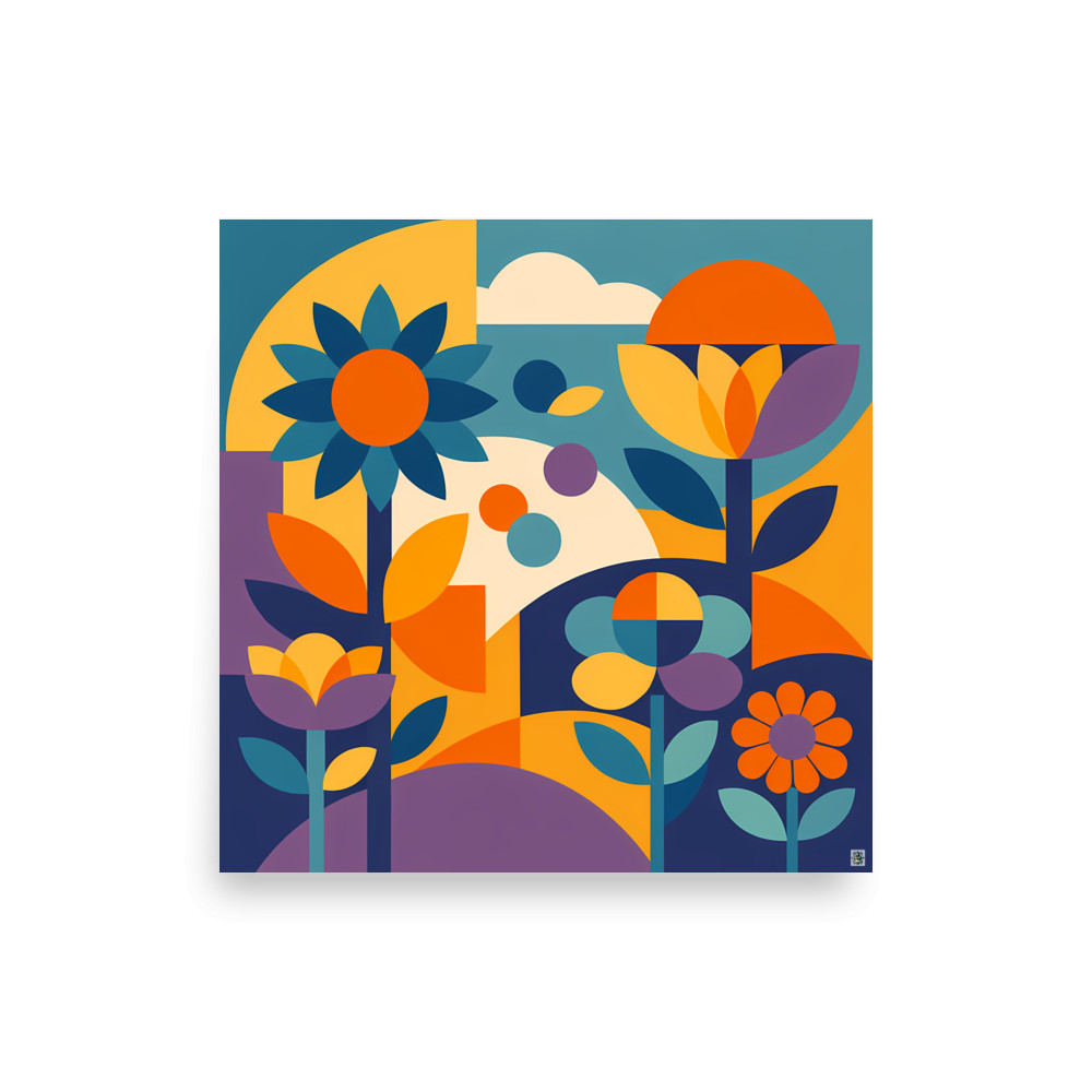 Geometric Botanical Flowers and Leaves — Art Print