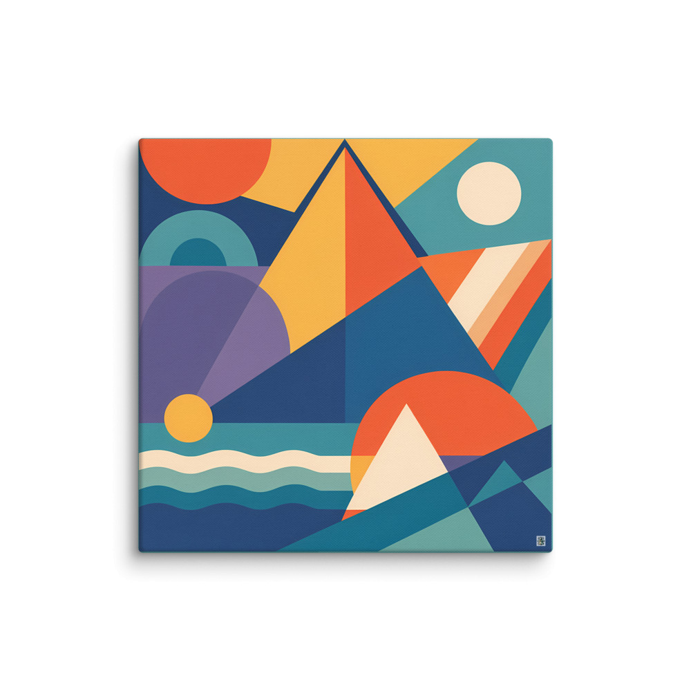 Bold Geometric Shape Collage in Teal and Orange — Canvas Print
