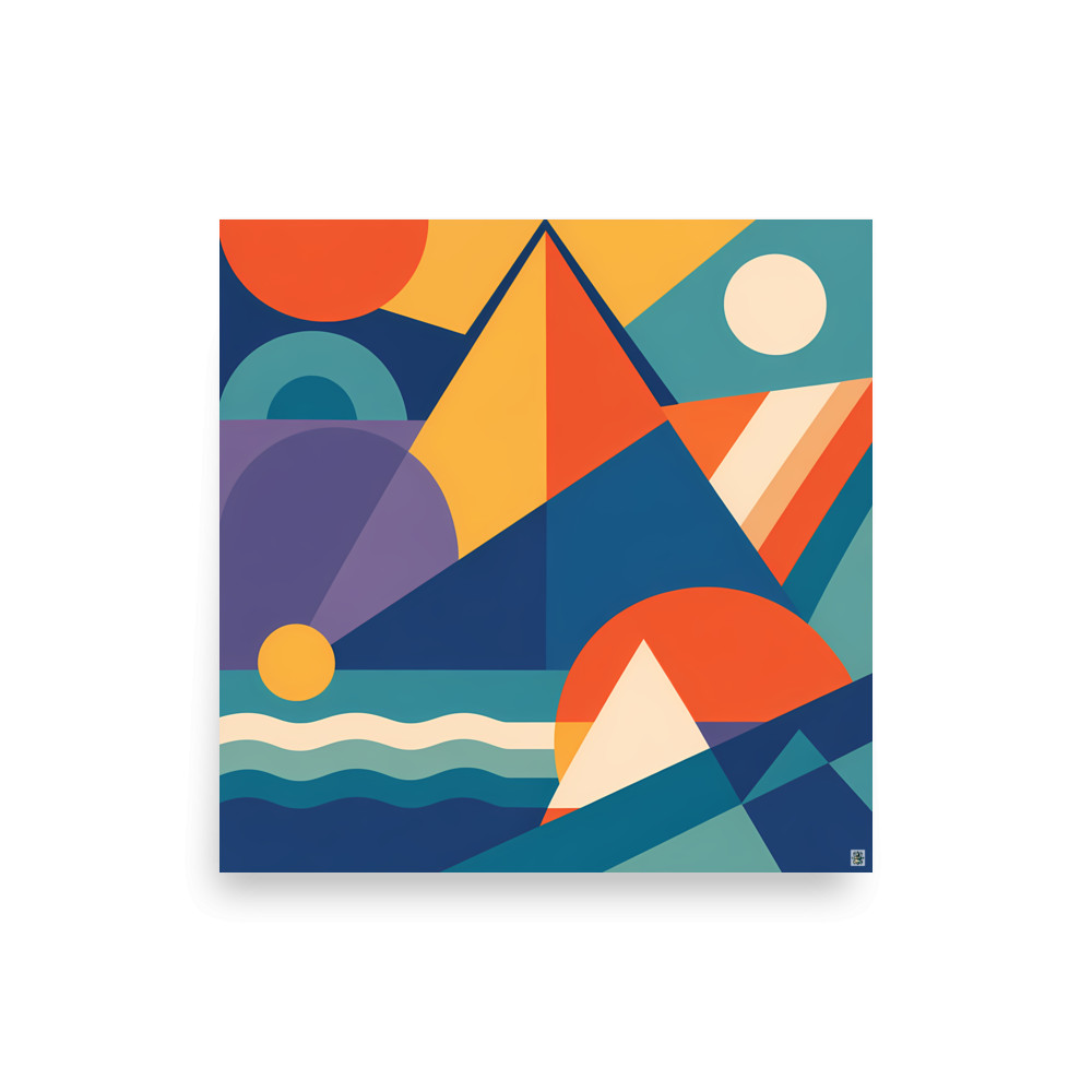 Bold Geometric Shape Collage in Teal and Orange — Art Print