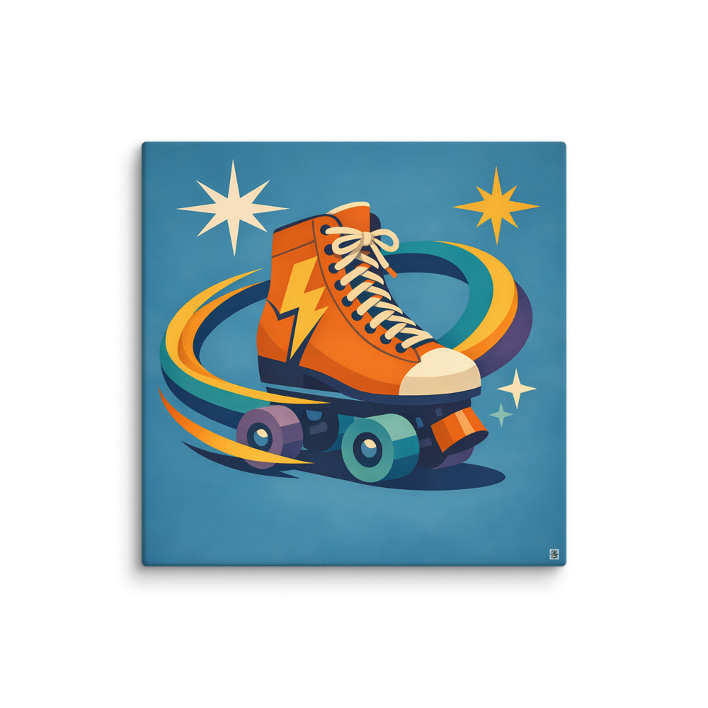 Orange Lightning Roller Skate with Star Swirls — Canvas Print