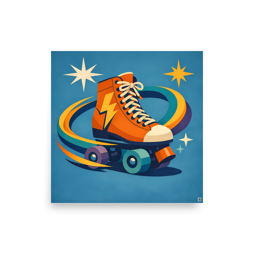 Orange Lightning Roller Skate with Star Swirls — Art Print