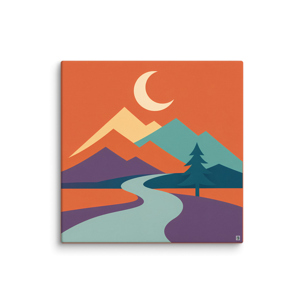 Crescent Moon Over Geometric Mountains — Canvas Print