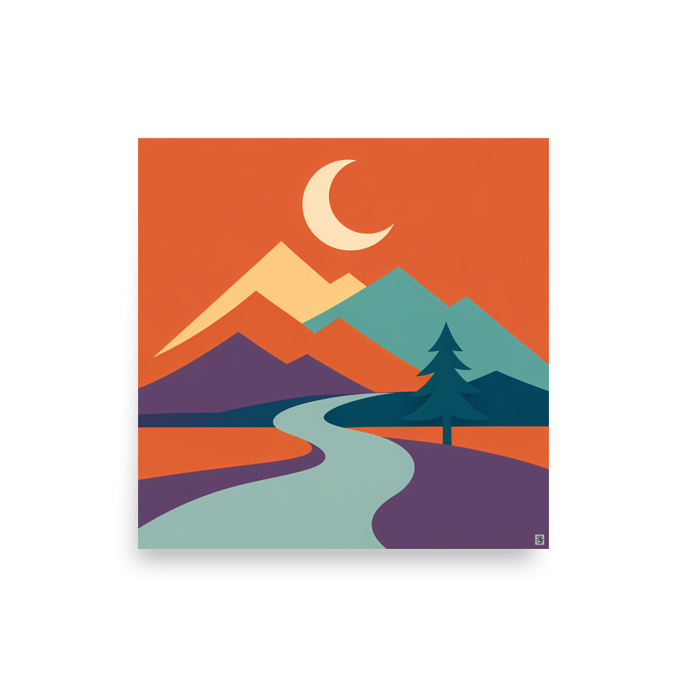 Crescent Moon Over Geometric Mountains — Art Print