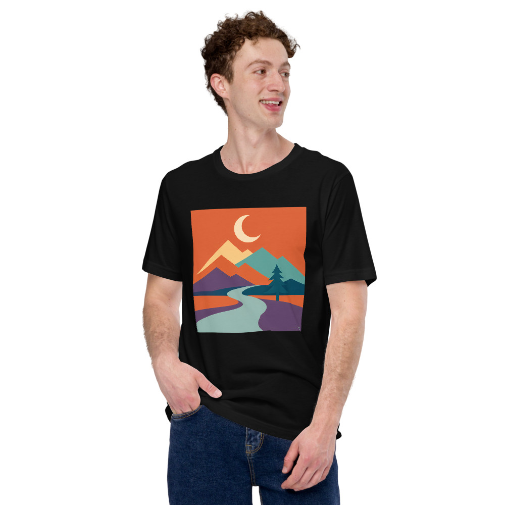 Crescent Moon Over Geometric Mountains