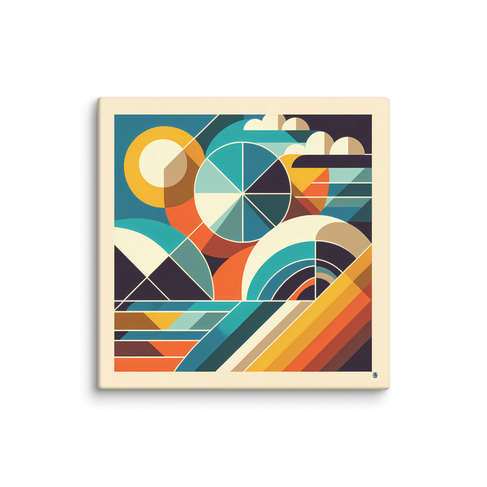 Retro Geometric Abstract with Teal and Orange — Canvas Print