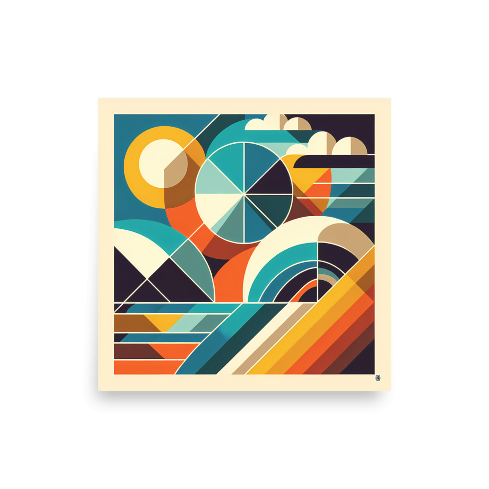 Retro Geometric Abstract with Teal and Orange — Art Print