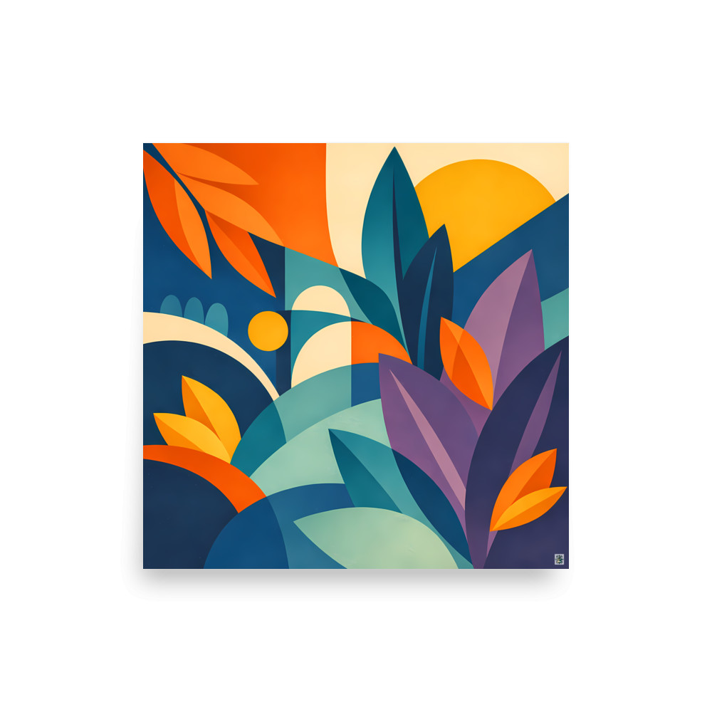 Layered Abstract Botanical Leaves in Sunset Colours — Art Print