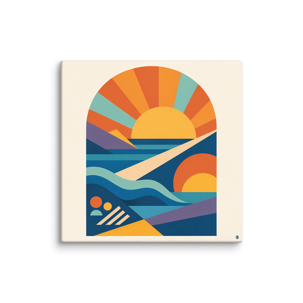 Geometric Sun Arch Seascape in Warm Retro Colours — Canvas Print