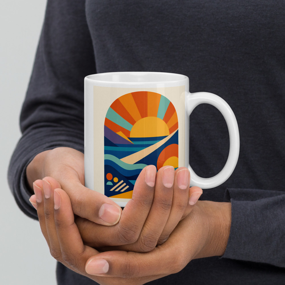Geometric Sun Arch Seascape in Warm Retro Colours