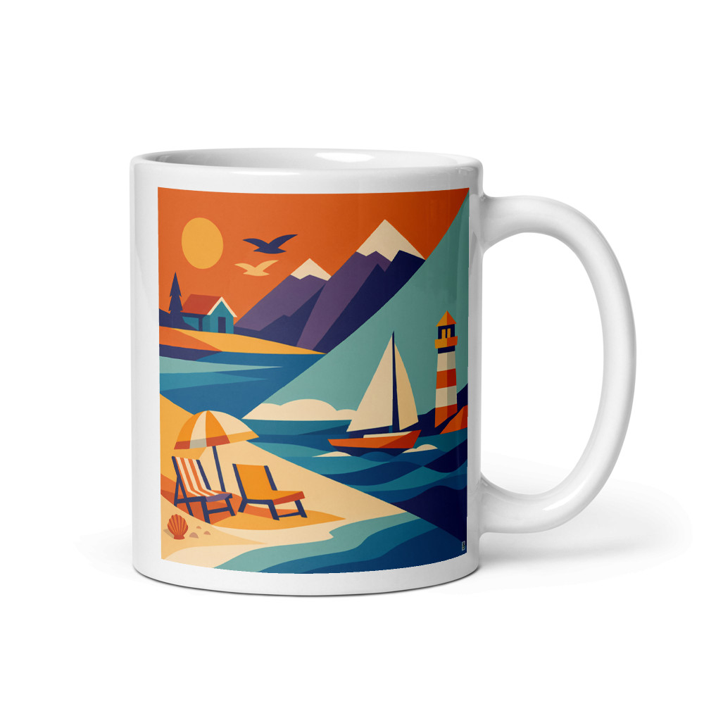 Minimal Coastal Yacht and Lighthouse Scene