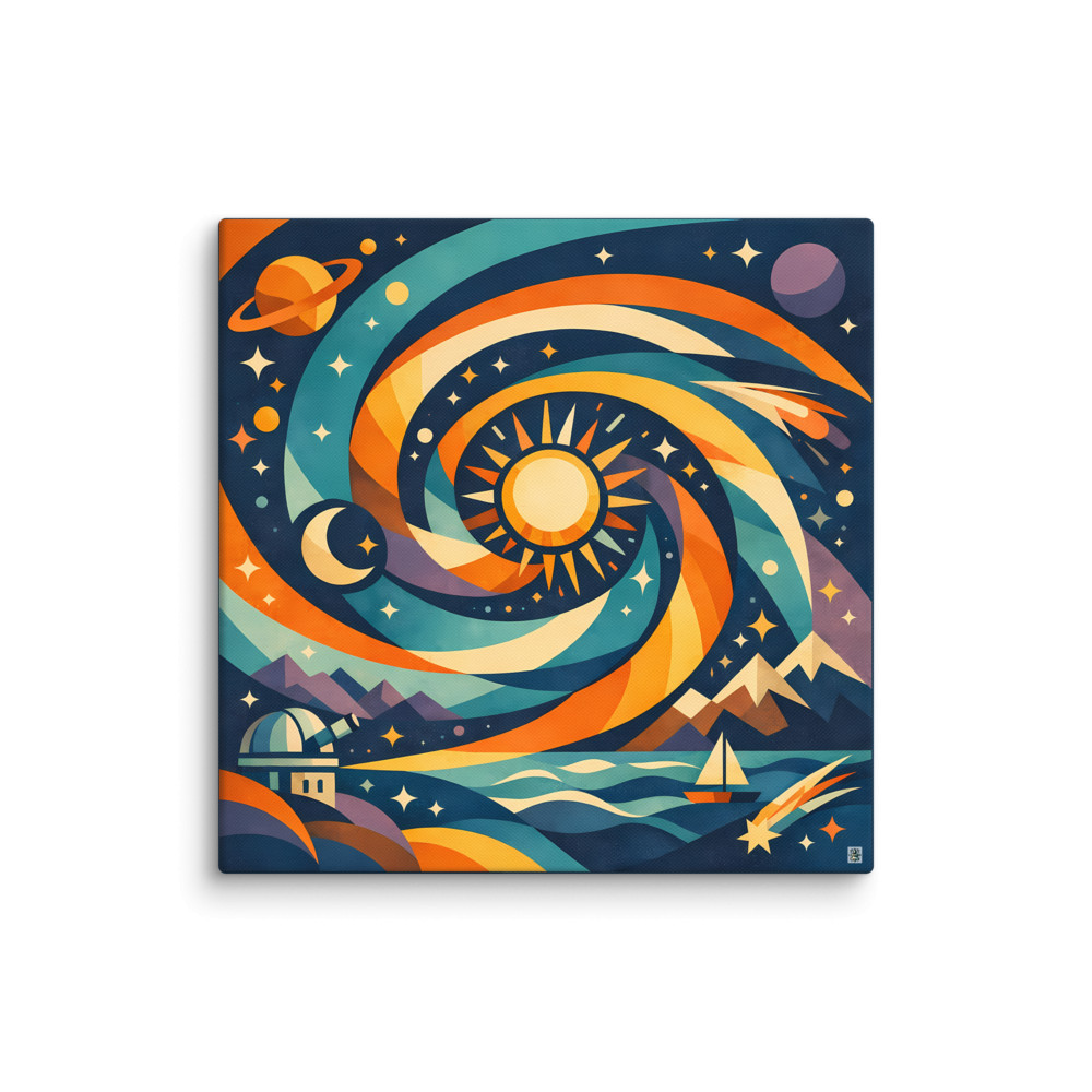 Swirling Celestial Landscape with Sun and Moon — Canvas Print