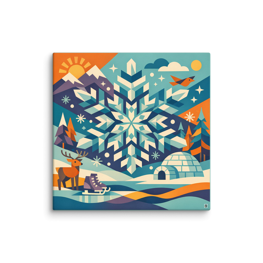 Geometric Snowflake Winter Landscape — Canvas Print