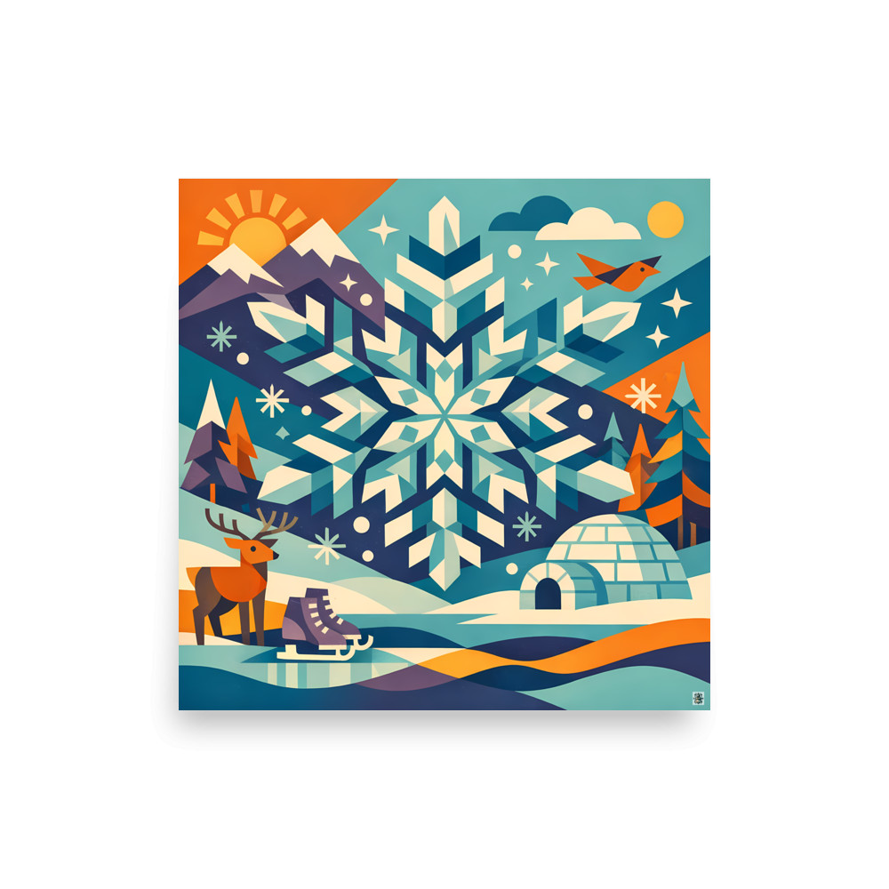Geometric Snowflake Winter Landscape — Art Print