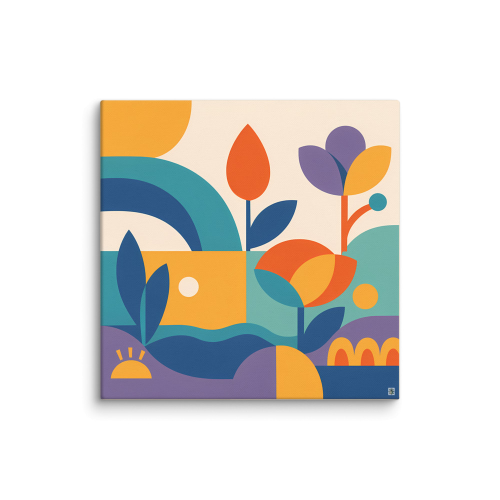 Geometric Floral Garden in Retro Colours — Canvas Print
