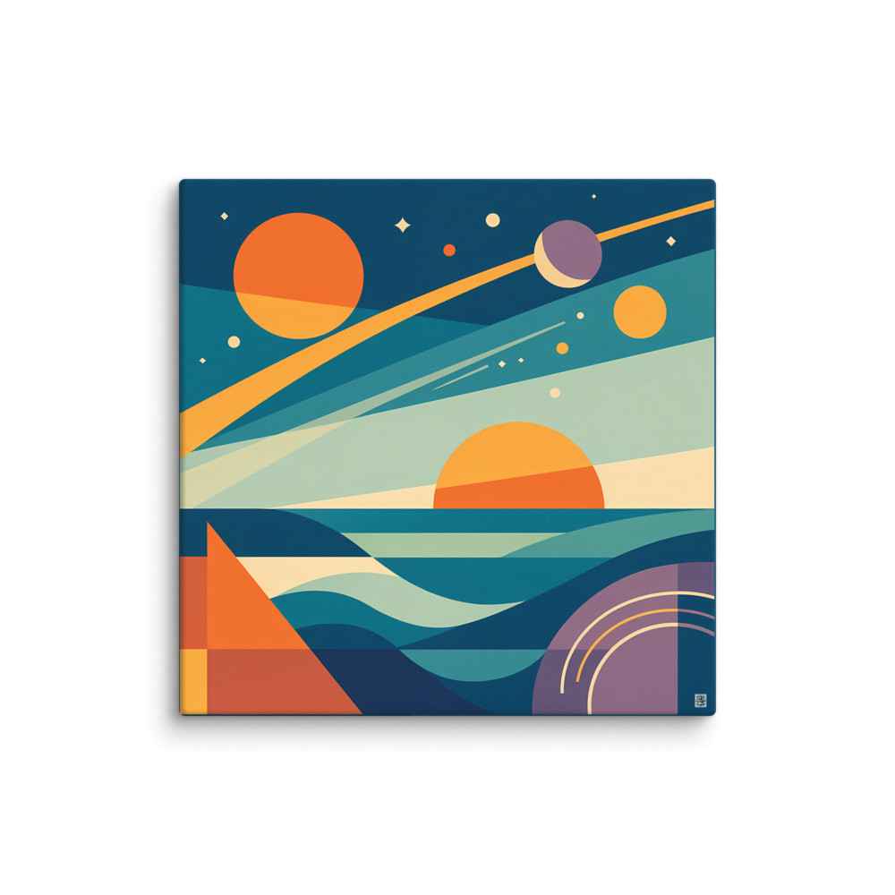 Geometric Cosmic Sky with Suns and Planets — Canvas Print