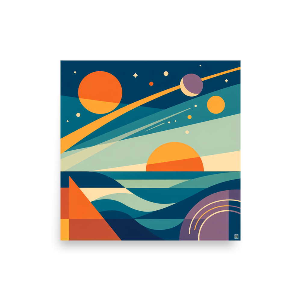 Geometric Cosmic Sky with Suns and Planets — Art Print