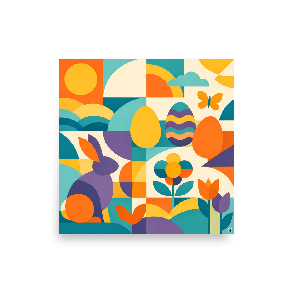 Geometric Easter Bunny and Egg Pattern — Art Print