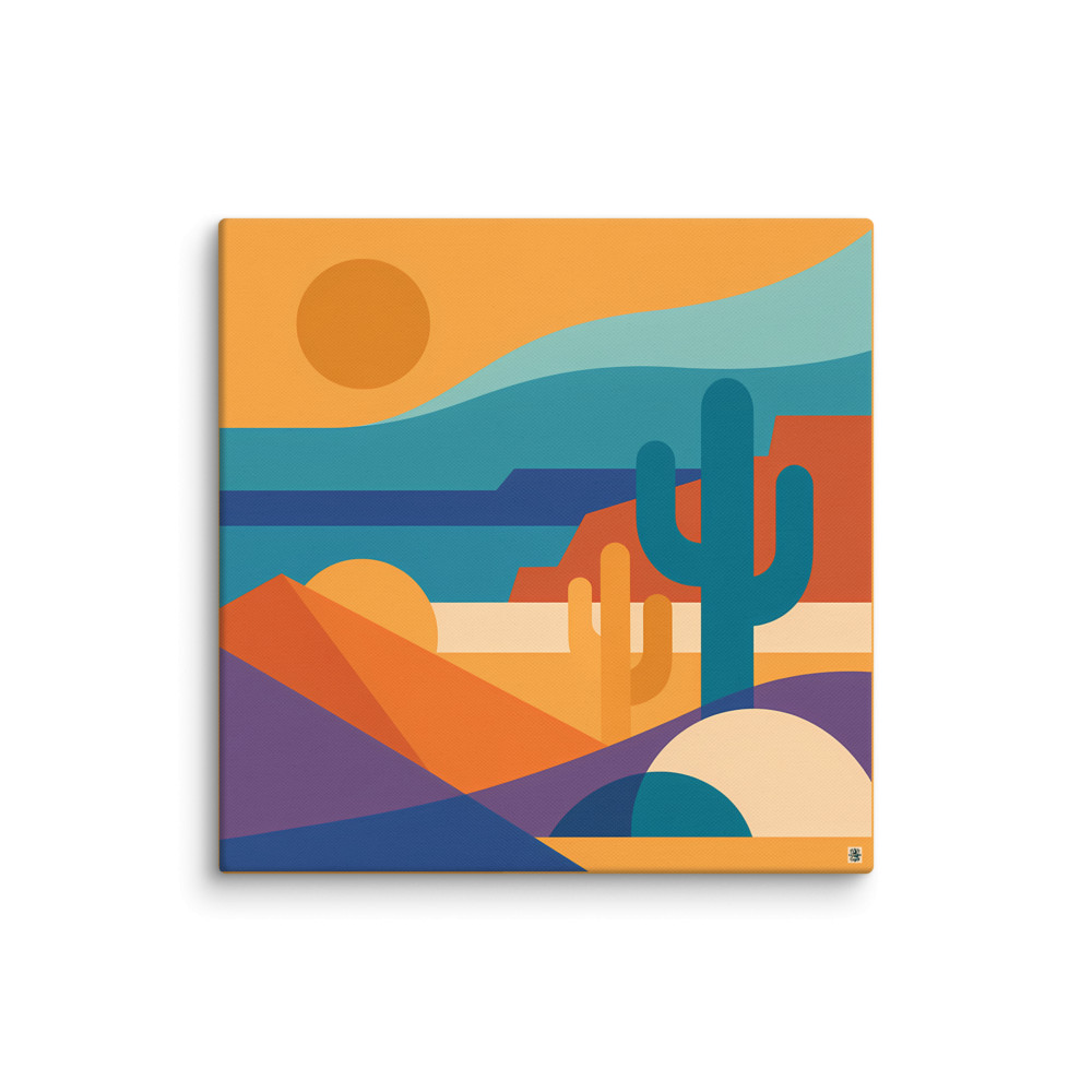 Geometric Desert Cactus Landscape in Earth Tones — Canvas Print