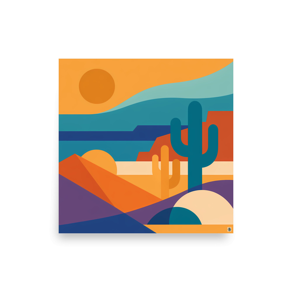 Geometric Desert Cactus Landscape in Earth Tones — Art Print