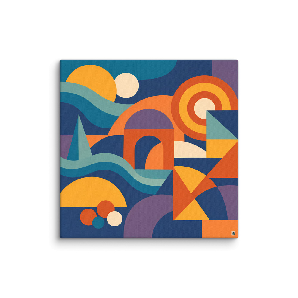 Groovy Wavy Geometric Shapes in Navy and Orange — Canvas Print