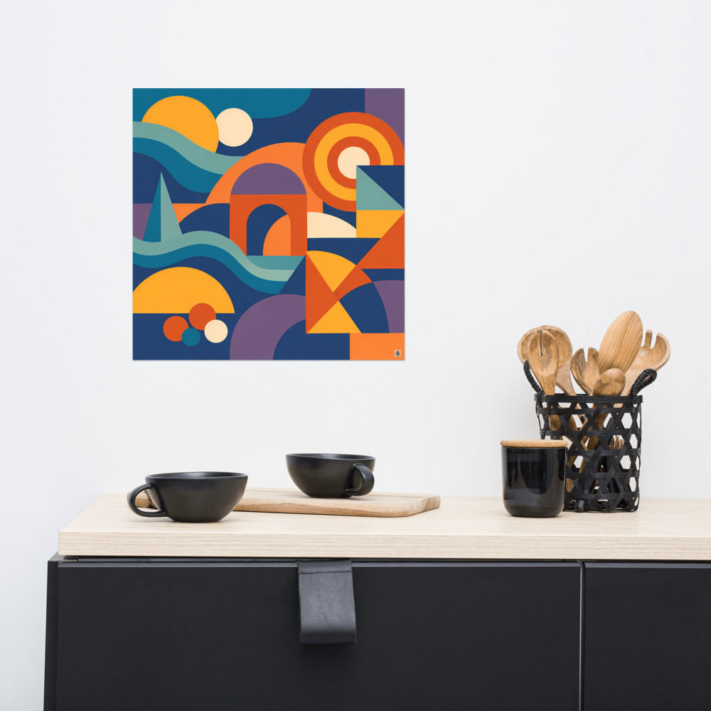 Groovy Wavy Geometric Shapes in Navy and Orange