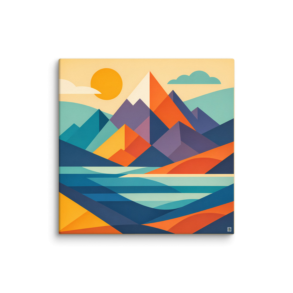 Geometric Mountain Lake at Sunset — Canvas Print