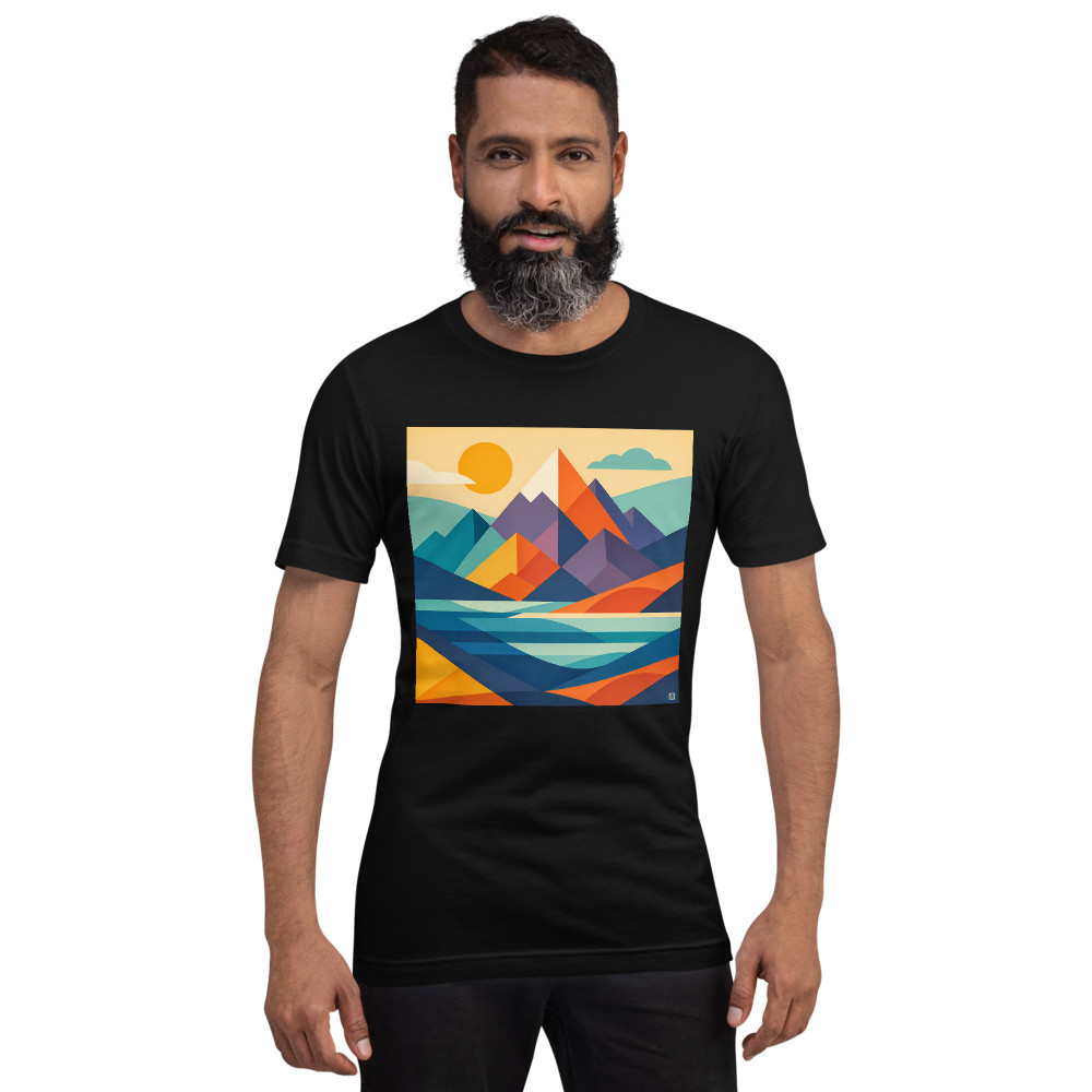 Geometric Mountain Lake at Sunset