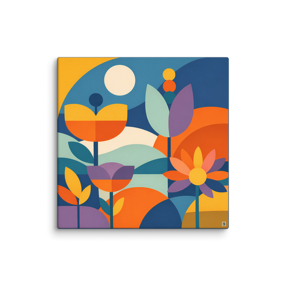 Geometric Flower Garden in Retro Colours — Canvas Print