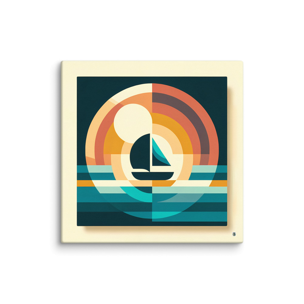 Retro Geometric Sailboat Sunset Art