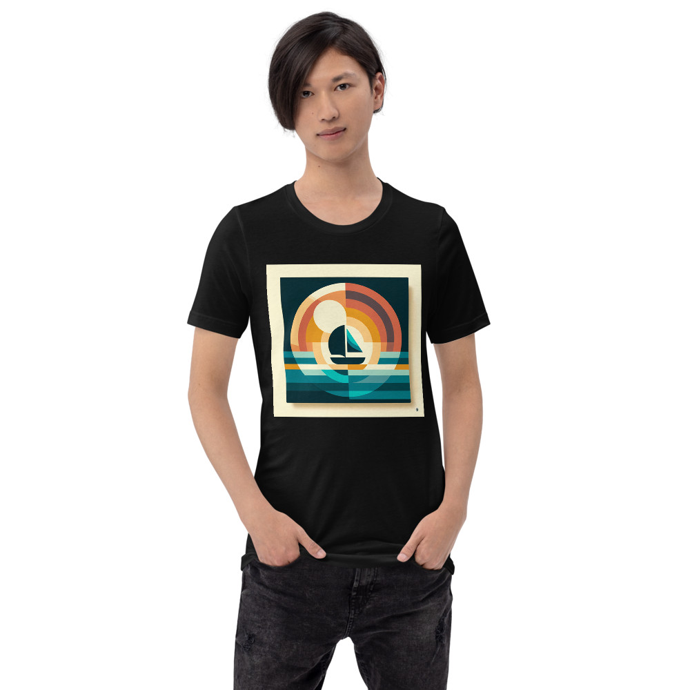 Retro Geometric Sailboat Sunset Art