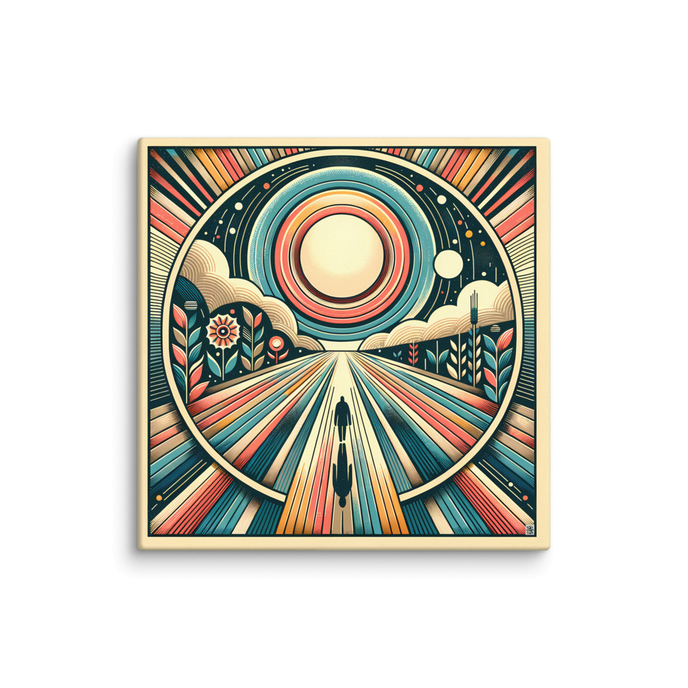 Retro Geometric Sunburst Landscape Art