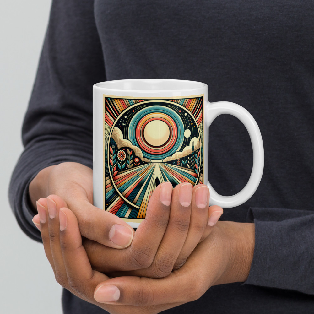 Retro Geometric Sunburst Landscape Art
