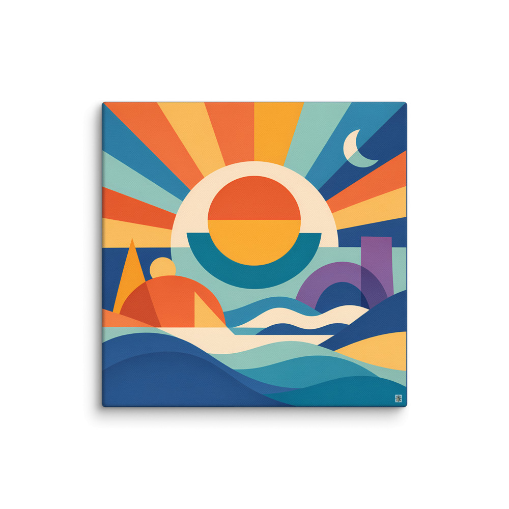 Geometric Sun and Moon Festival Landscape — Canvas Print