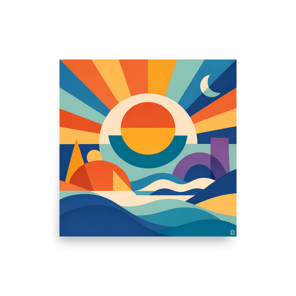 Geometric Sun and Moon Festival Landscape — Art Print