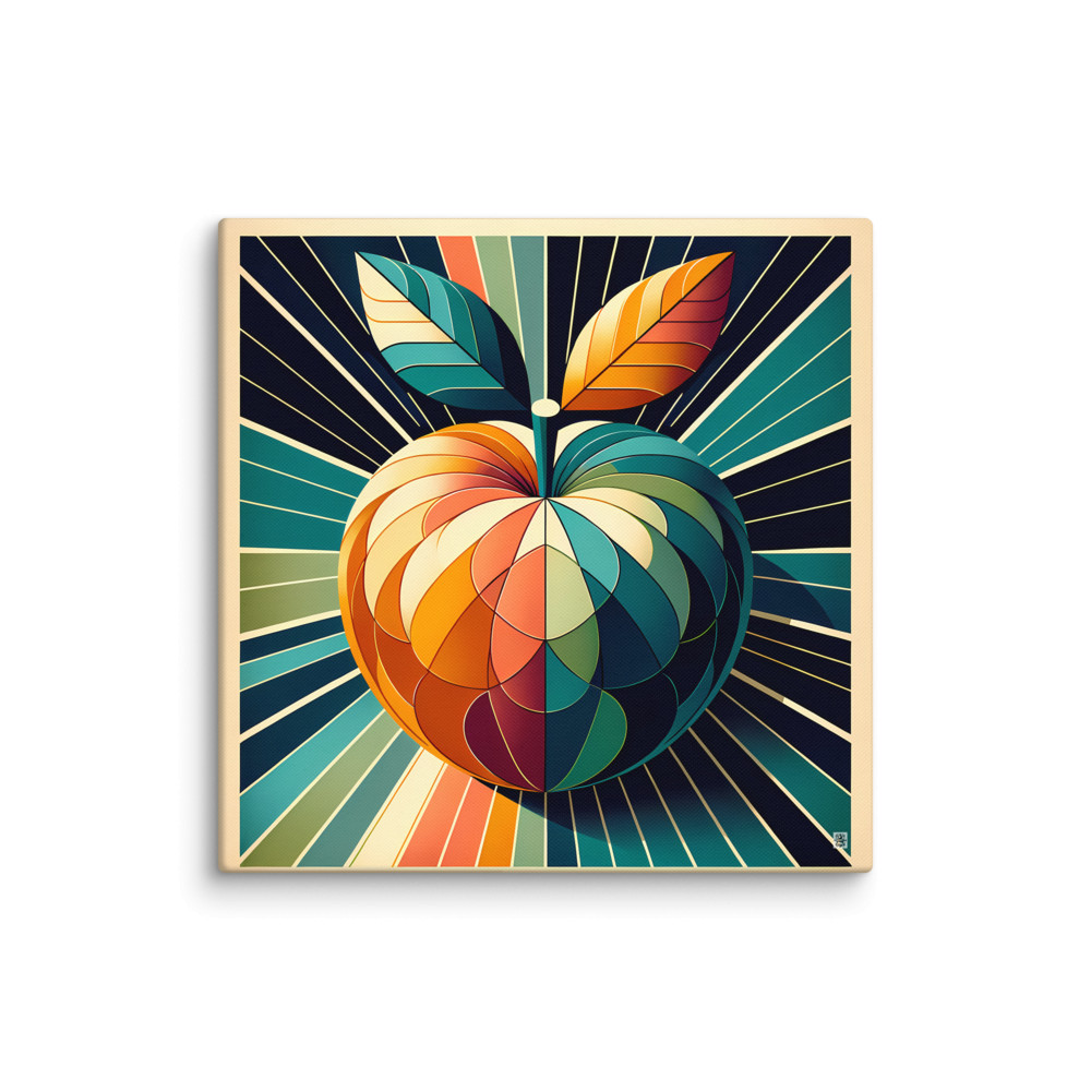 Retro Geometric Apple Sunburst in Teal and Orange — Canvas Print
