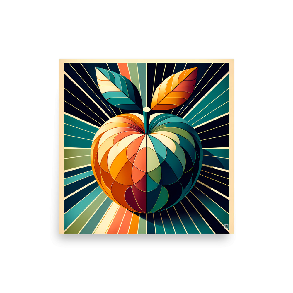 Retro Geometric Apple Sunburst in Teal and Orange — Art Print