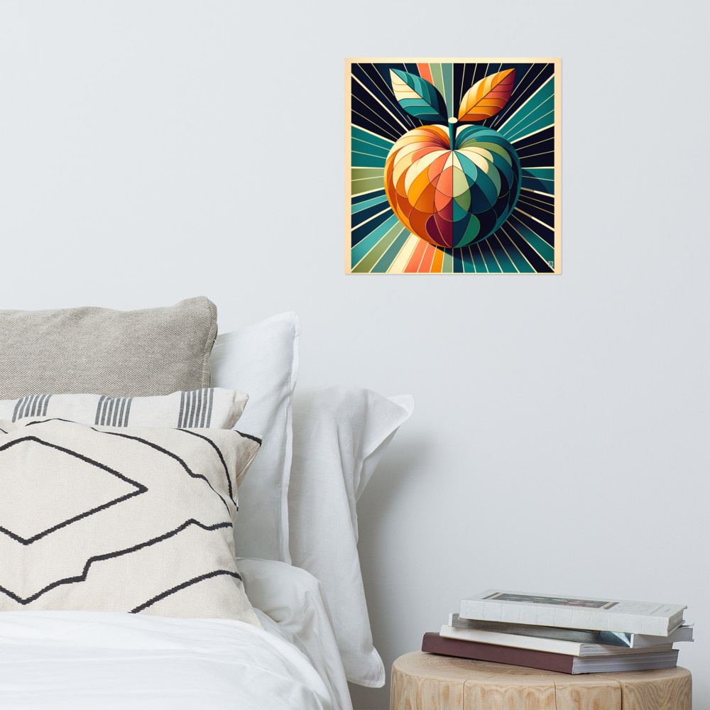 Retro Geometric Apple Sunburst in Teal and Orange