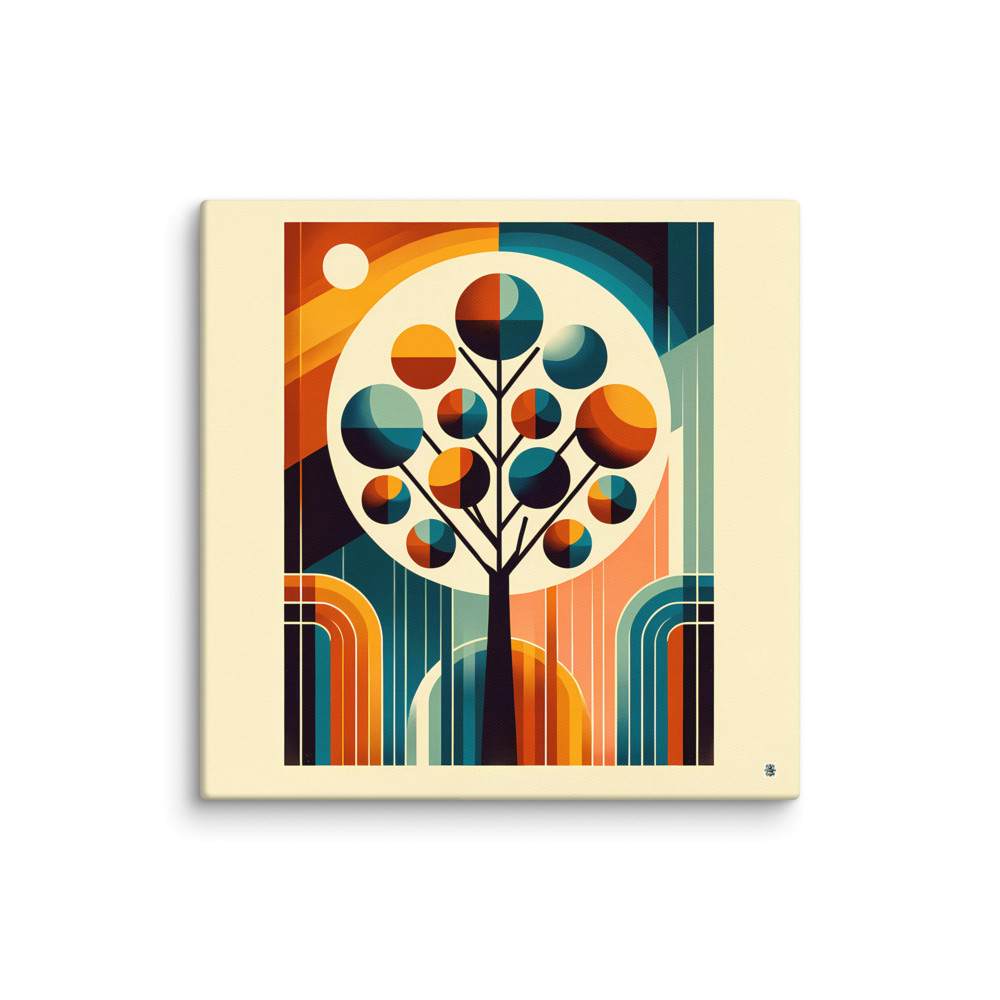 Mid Century Modern Geometric Tree in Teal and Orange — Canvas Print