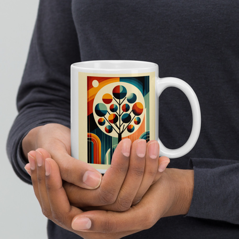 Mid Century Modern Geometric Tree in Teal and Orange
