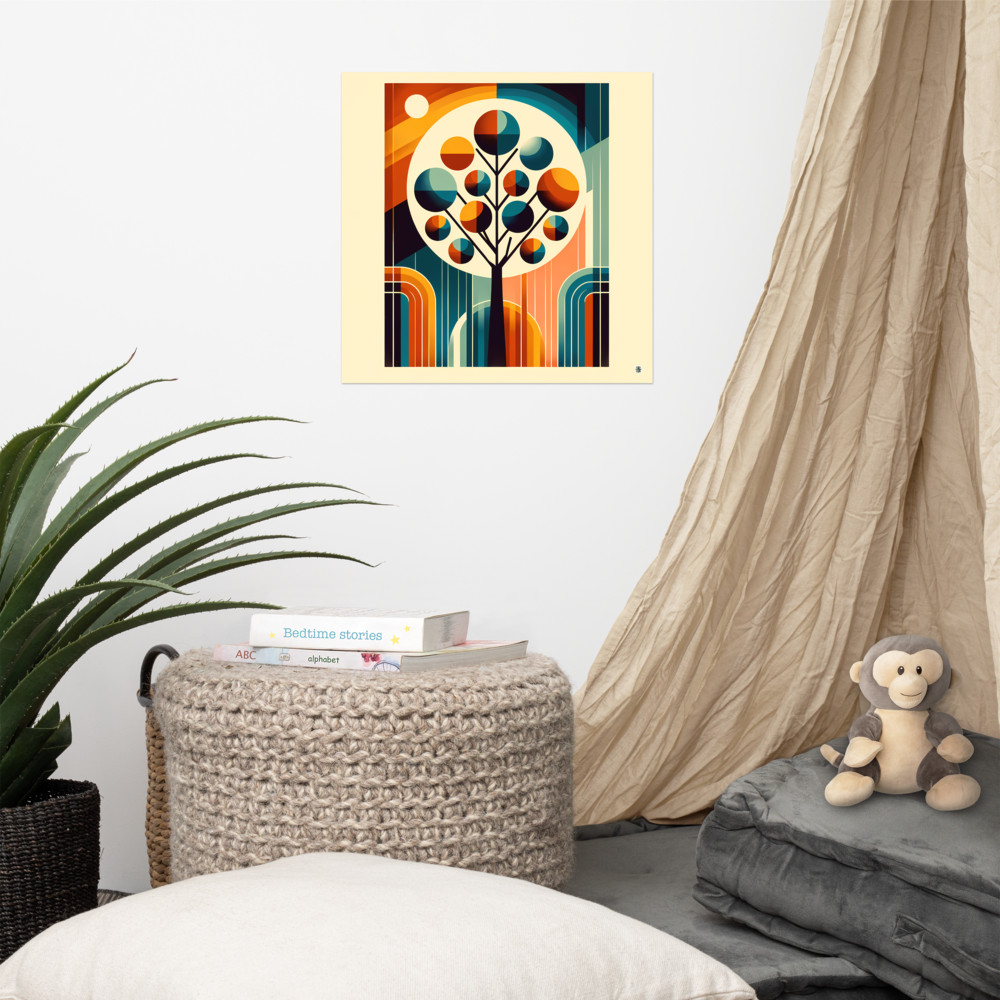 Mid Century Modern Geometric Tree in Teal and Orange